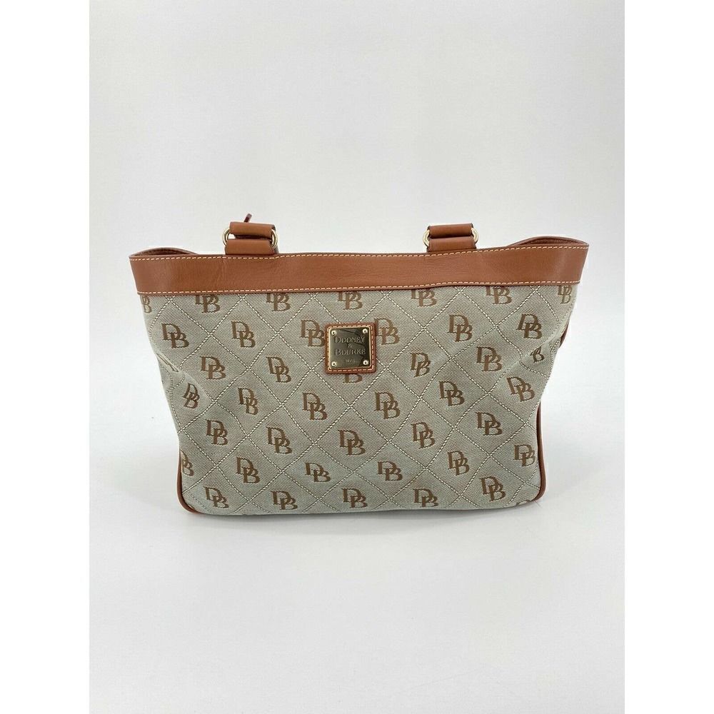 Dooney And Bourke Ice Blue Medium East/West Monogram Logo Shoulder Canvas Tote